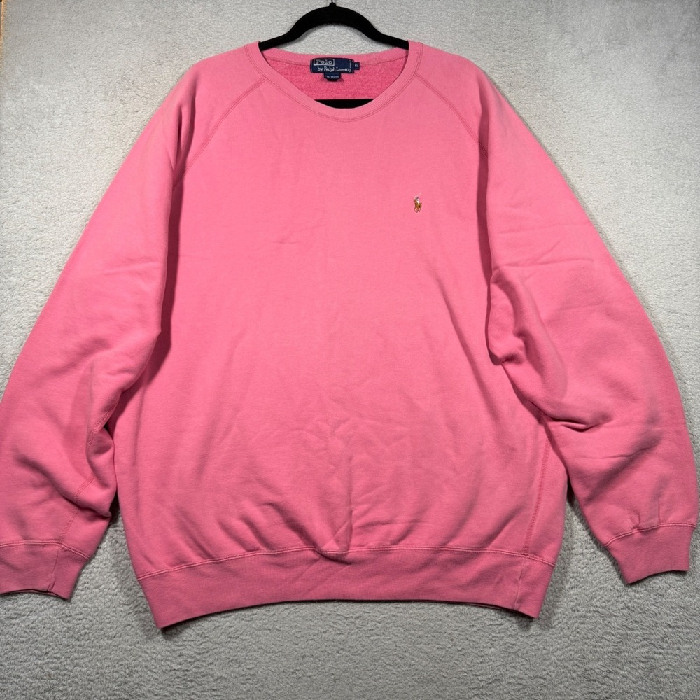 Vintage 90s Polo Ralph Lauren Sweatshirt XL Pink Raglan Flesh Pony Oversized